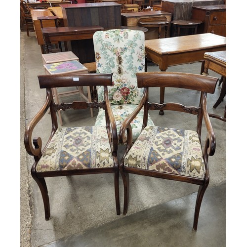 216 - A pair of similar Regency mahogany elbow chairs and an early 20th Century fabric upholstered bedroom... 