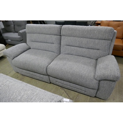 1565 - A grey hopsack electric reclining three seater sofa - one powerpack only