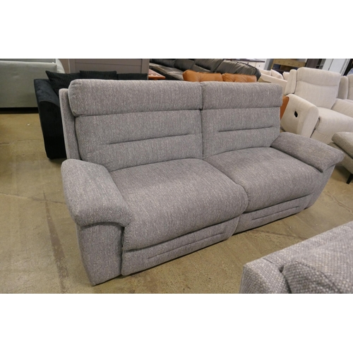 1565 - A grey hopsack electric reclining three seater sofa - one powerpack only