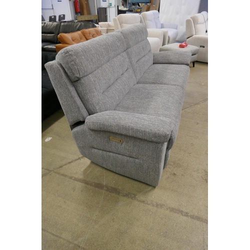 1565 - A grey hopsack electric reclining three seater sofa - one powerpack only