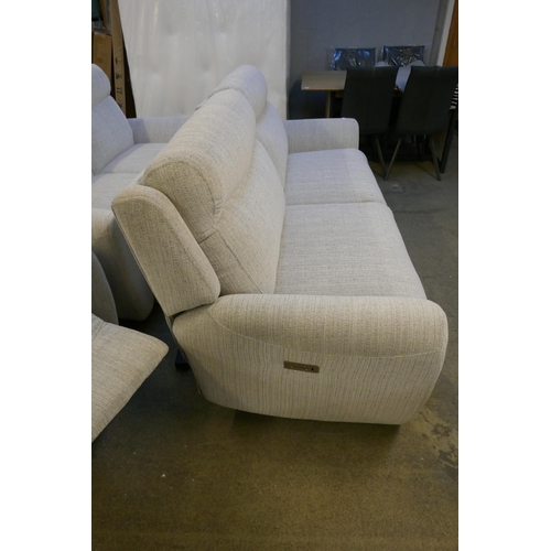 1579 - A grey weave electric reclining three seater sofa