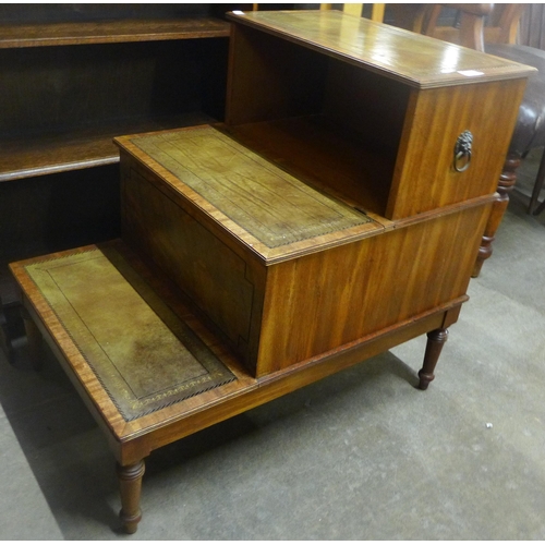 124 - A set of Regency style mahogany and green leather library steps