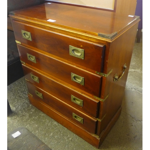 144 - A small campaign style mahogany and brass mounted chest of drawers