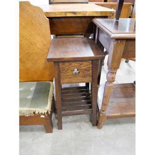 154 - An oak jardiniere stand, an occasional table, sewing box, etc.