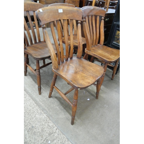 164 - A set of four Victorian elm and beech farmhouse kitchen chairs