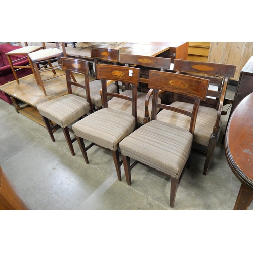 181 - A set of six Regency inlaid mahogany dining chairs