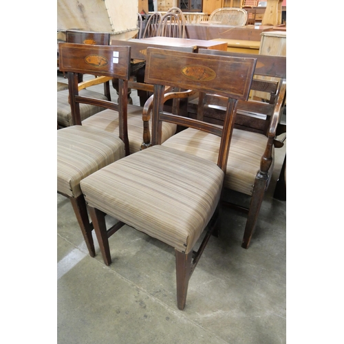 181 - A set of six Regency inlaid mahogany dining chairs