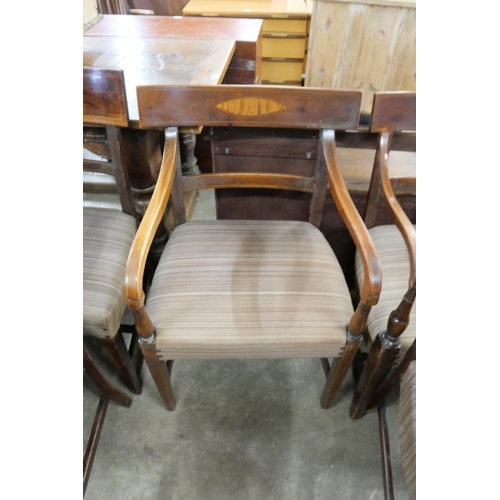 181 - A set of six Regency inlaid mahogany dining chairs