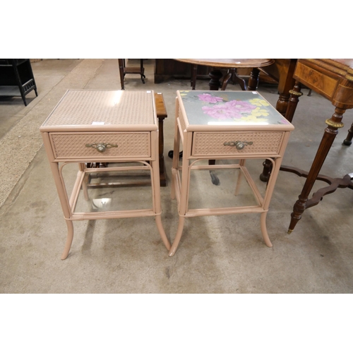 183 - A pair of painted faux bamboo bedside tables