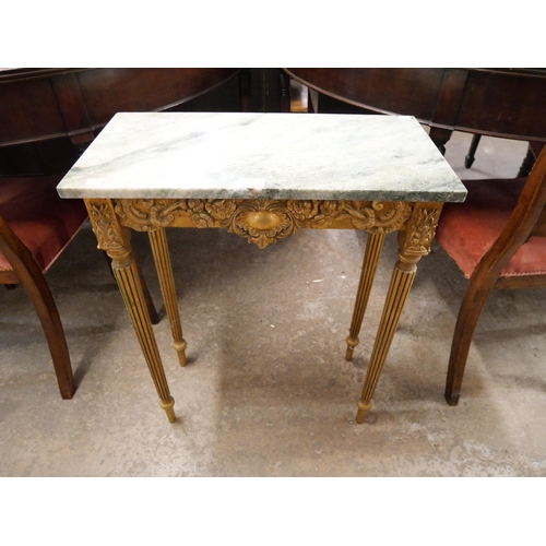 210 - A small Italian 18th Century style giltwood and green marble topped console table