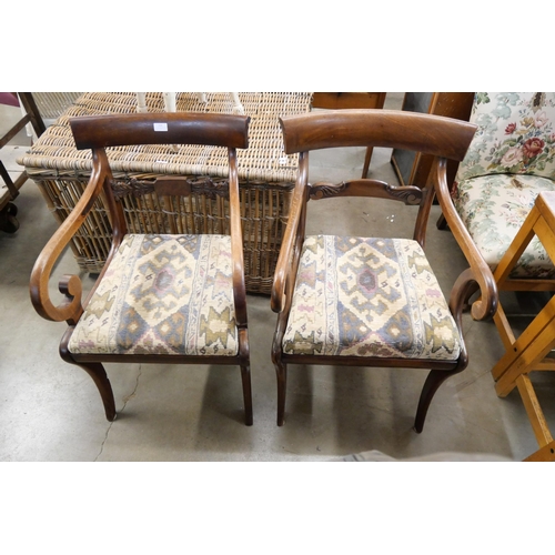 216 - A pair of similar Regency mahogany elbow chairs and an early 20th Century fabric upholstered bedroom... 