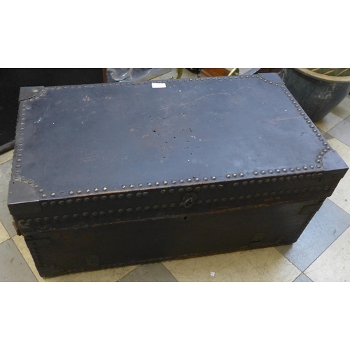 236 - A vintage metal clad trunk