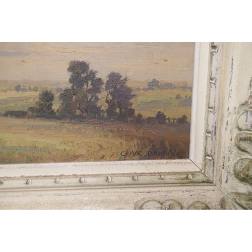 267 - Clive Browne, Norfolk landscape, oil on canvas, 1954 Royal Academy Exhibition label verso, framed