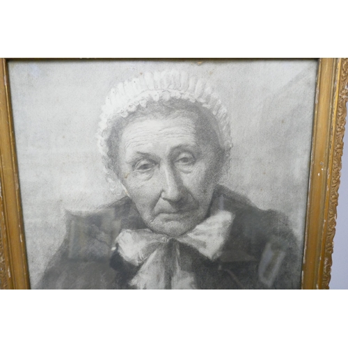 271 - English School, pencil study of an elderly lady, dated 1912, framed