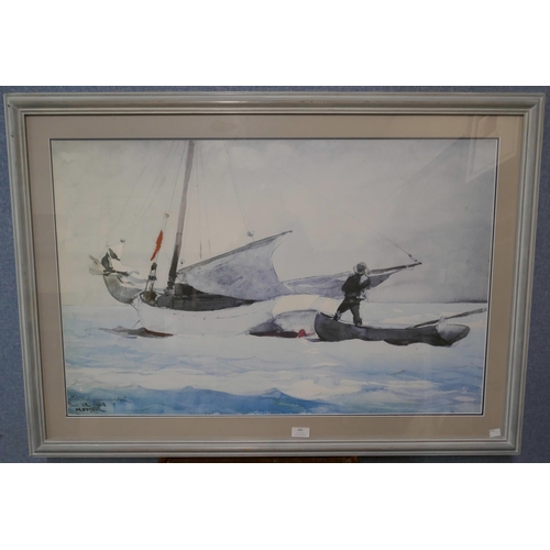 281 - A large print of fishermen, framed