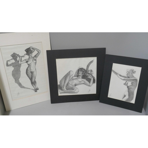 282 - A folio of assorted nude and other pencil studies