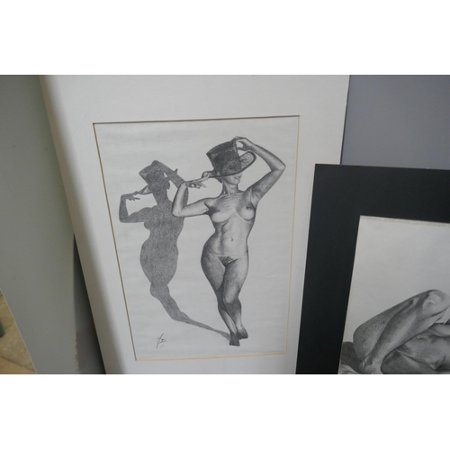 282 - A folio of assorted nude and other pencil studies