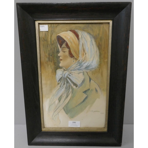 286 - T. Fisher, portrait of a lady, watercolour, dated 1910, framed