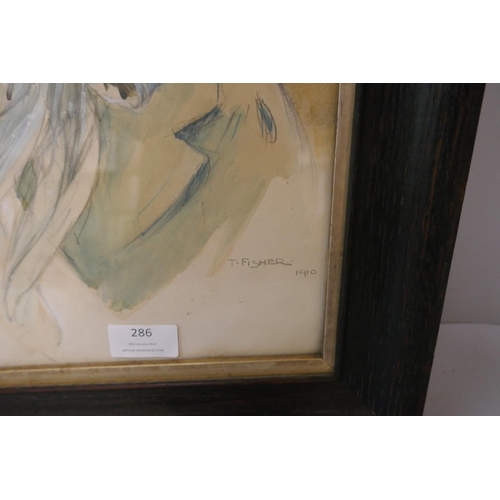 286 - T. Fisher, portrait of a lady, watercolour, dated 1910, framed