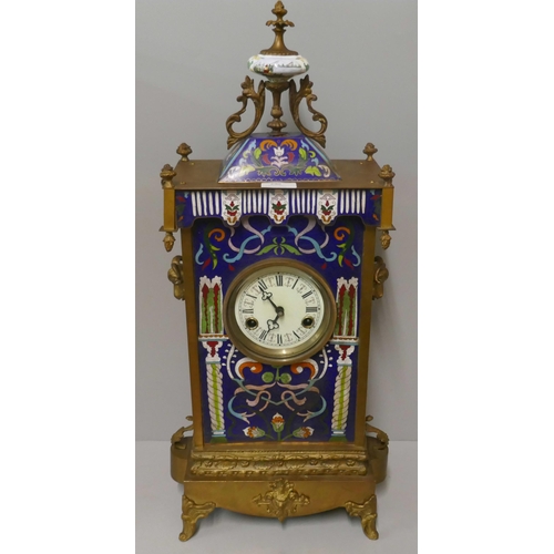 290 - A French style brass and champleve enamelled mantel clock