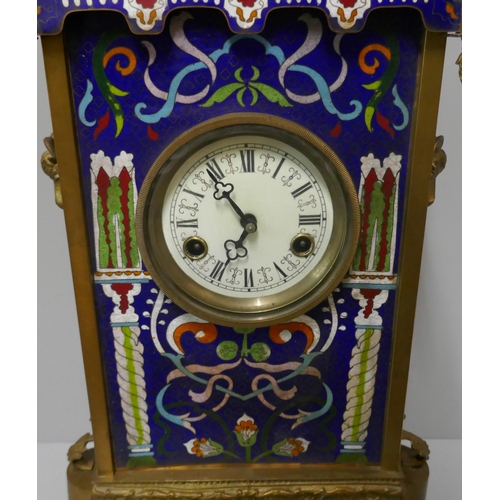 290 - A French style brass and champleve enamelled mantel clock