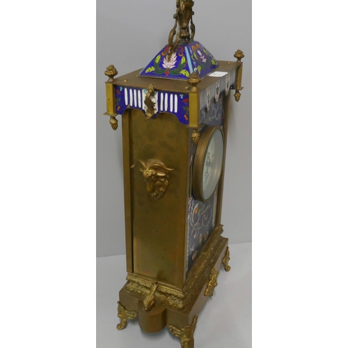 290 - A French style brass and champleve enamelled mantel clock