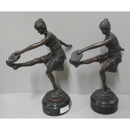 292 - Two Art Deco style  faux bronze figures of dancing ladies