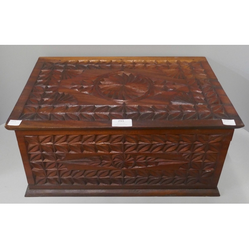 293 - A chip carved fitted hardwood box