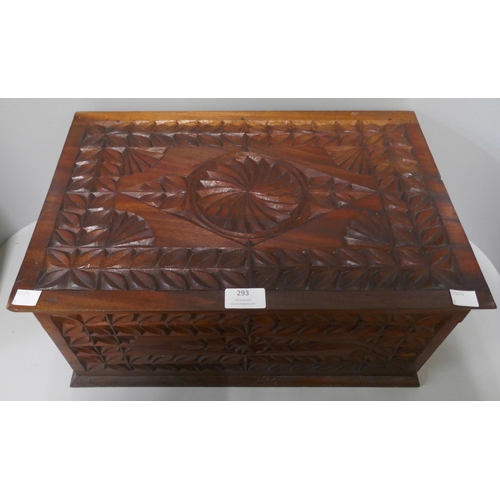 293 - A chip carved fitted hardwood box