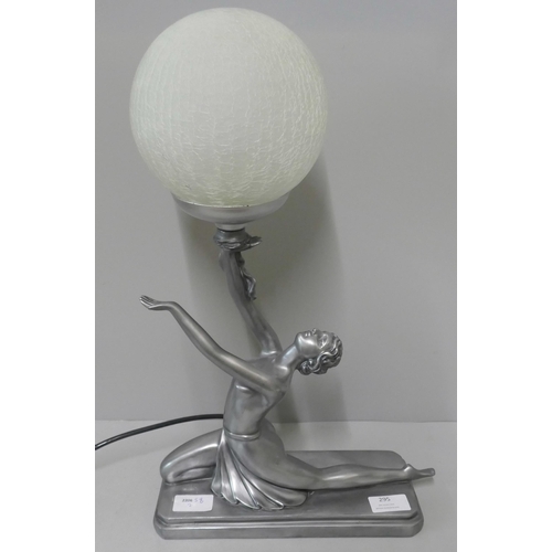 295 - An Art Deco style chrome effect figural table lamp