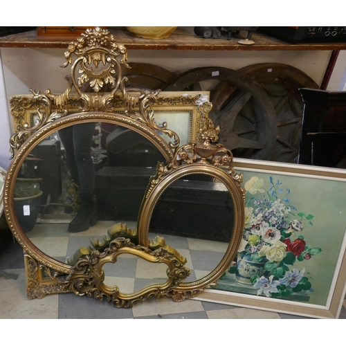 309 - Assorted prints and a gilt framed mirror