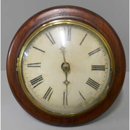 311 - A Victorian circular mahogany postman's wall clock