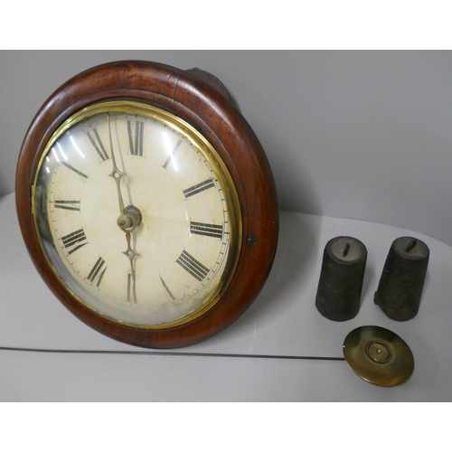 311 - A Victorian circular mahogany postman's wall clock