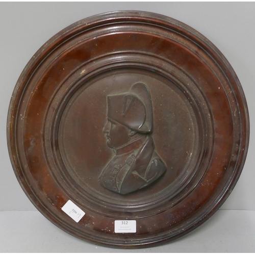 312 - A copper plaque of Napoleon in a wooden frame