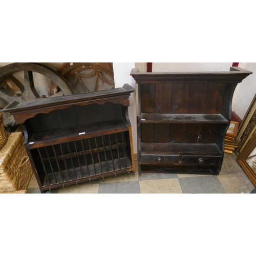 320 - A  19th Century oak plate rack and a wall cabinet