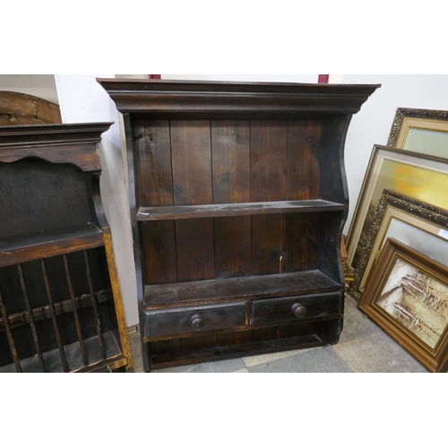 320 - A  19th Century oak plate rack and a wall cabinet