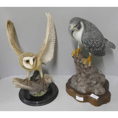 325 - Two large models of birds, Tang's Art Design Co. Peregrine Falcon and a Leonardo Collection barn owl... 