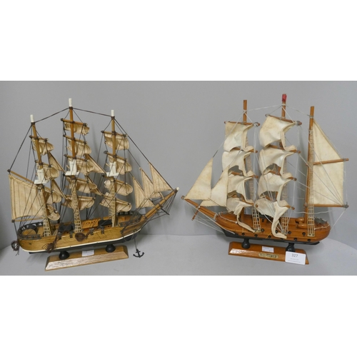 327 - Two small model galleons