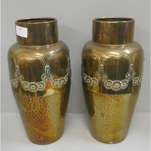 332 - A pair of W.M.F. Secessionist brass vases