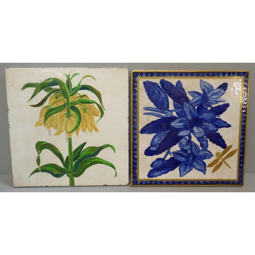 338 - Two 19th Century hand painted tiles, Marr & Co.