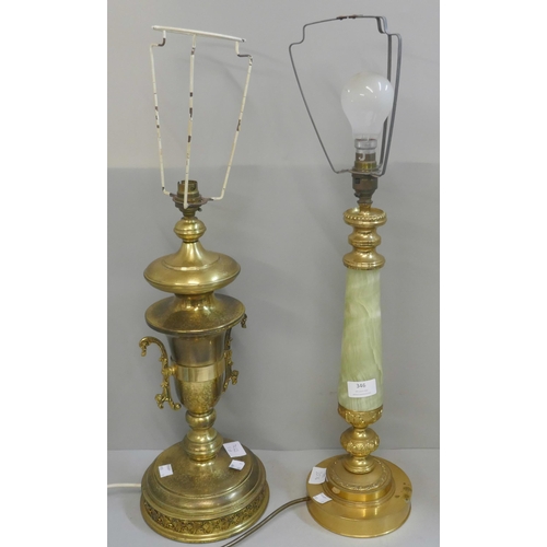 346 - An onyx table lamp and a brass table lamp