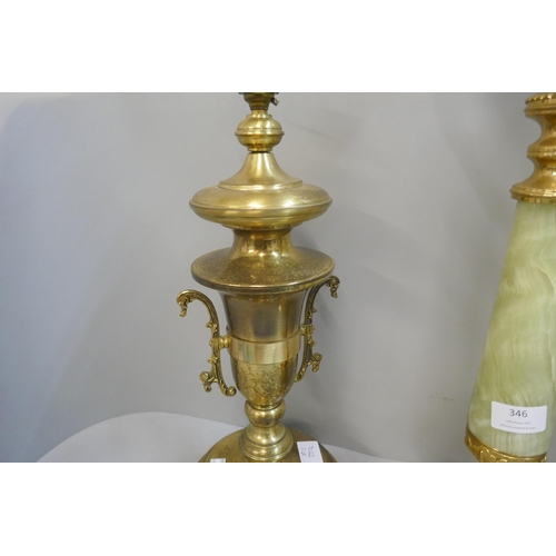 346 - An onyx table lamp and a brass table lamp