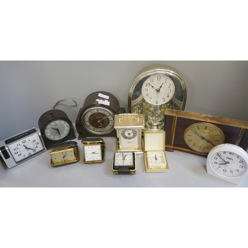 349 - Clocks; Metamec, Bakelite Genalex alarm, Bentima, and some later clocks and travel clocks