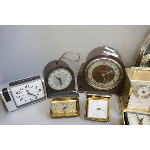 349 - Clocks; Metamec, Bakelite Genalex alarm, Bentima, and some later clocks and travel clocks