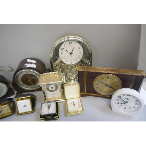 349 - Clocks; Metamec, Bakelite Genalex alarm, Bentima, and some later clocks and travel clocks