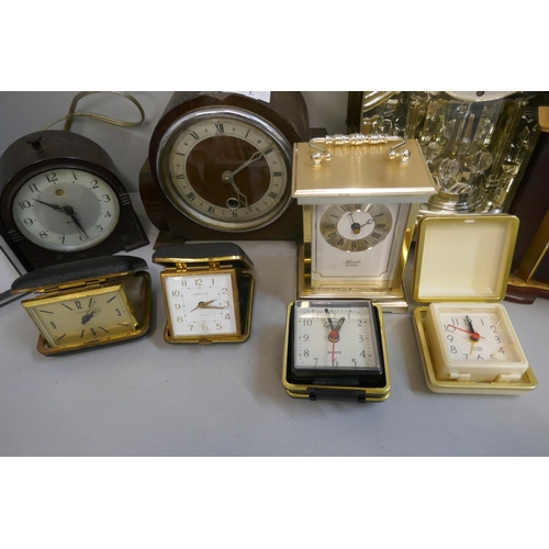 349 - Clocks; Metamec, Bakelite Genalex alarm, Bentima, and some later clocks and travel clocks