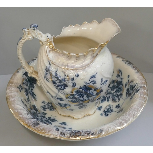 353 - A Victorian Staffordshire blue and white wash jug and bowl