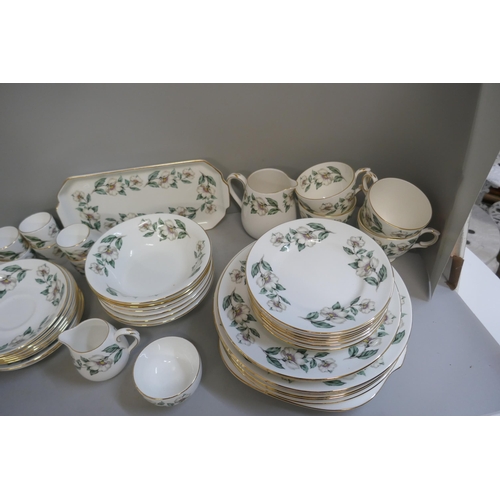 354 - A Crown Staffordshire tea and dinner service, six/seven setting, 49 pieces