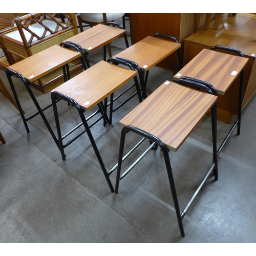 46 - A set of six teak and black tubular steel stools