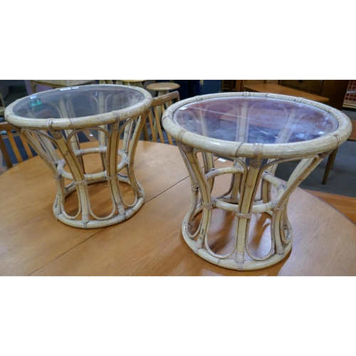 75 - A pair of Italian bamboo and glass topped occasional tables